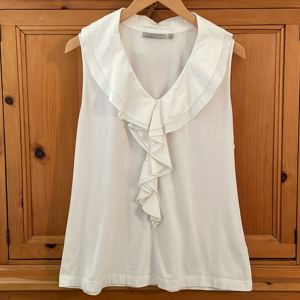 NEXX New York flattering & soft v-neck ruffle-front tank, white, size XL